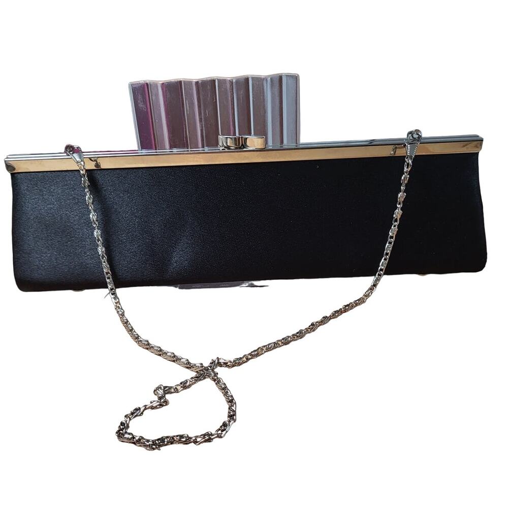 Bijoux Terner Sleek Elegant Black Satin Evening Bag